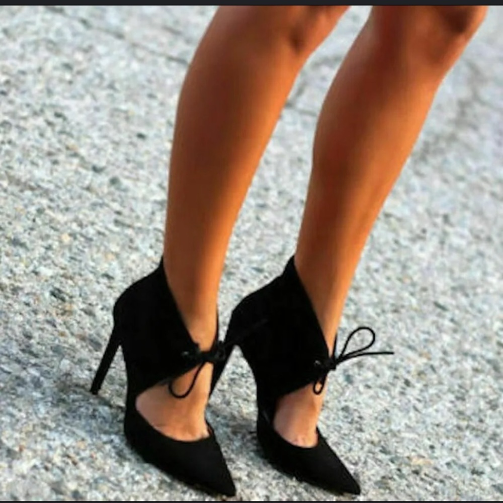 Zara Black Suede Ankle Booties Heels sz 38